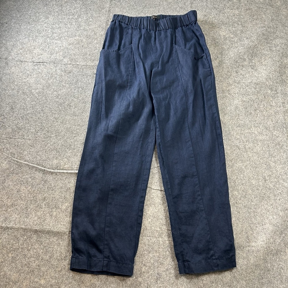 Quince Pants Women Small Navy European Linen Tapered Ankle Resort Coastal Preppy